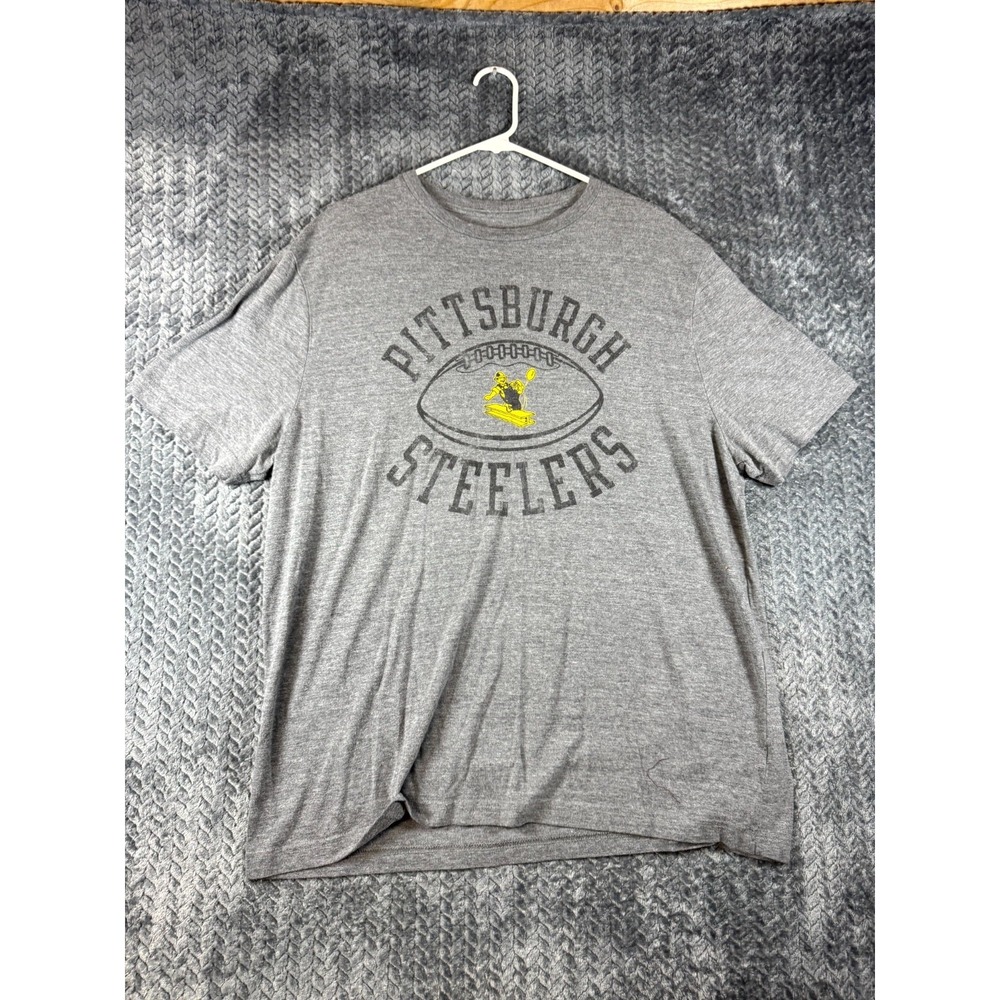 Majestic NFL Pittsburgh Steelers Football T Shirt Mens 2XL Heather Gray Crewneck